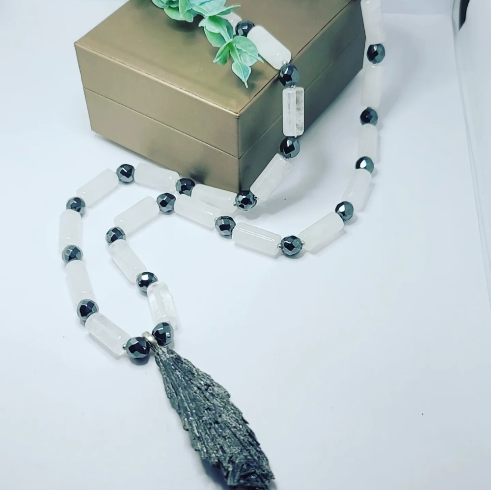 Clear Quartz,  black kyanite necklace